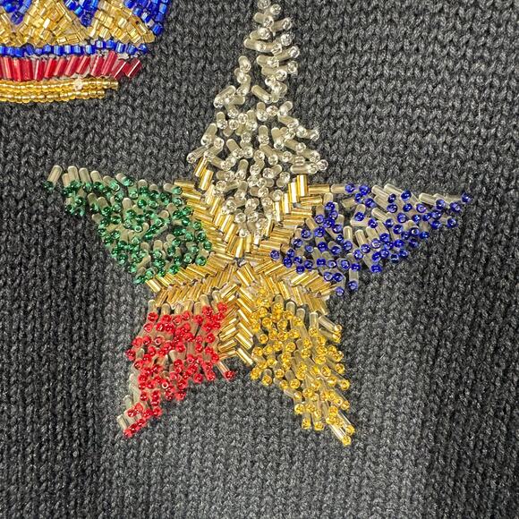 Vintage IB Diffusion Beaded Christmas Sweater Knit Long Sleeve Holiday Black - M - Picture 7 of 9